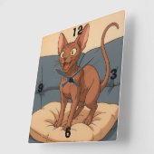 幸せなスフィンクス猫 スクエア壁時計 (傾斜)