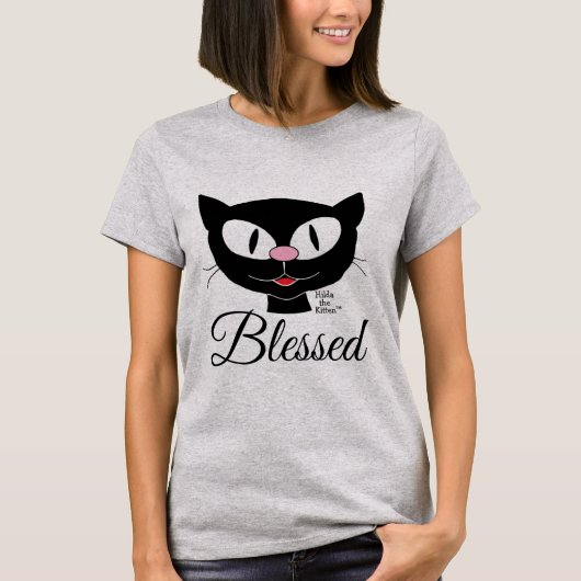 幸せなスマイルのキャラクター猫 スピリチュアル Tシャツ (正面)