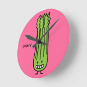 幸せなセロリの茎の束の緑繊維の野菜 ラウンド壁時計 (傾斜)