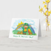 幸せなセントパトリックの日の小妖精の虹の金ゴールド カード (黄色い花)