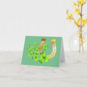 幸せなセントパトリックの日の幸運の馬の靴 カード (黄色い花)