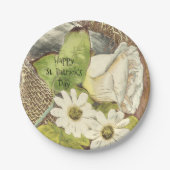 幸せなセントパトリックの日の白い花 ペーパープレート (正面)