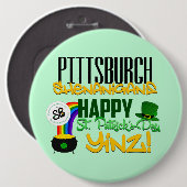 幸せなセントパトリックの日のYinzメガボタンPin 缶バッジ (正面&裏面)