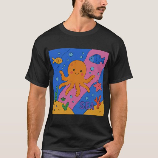 幸せなタコの深海 Tシャツ (正面)