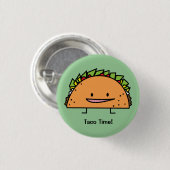 幸せなタコスのトウモロコシの貝のビーフ肉サルサのメキシコ人の食糧 缶バッジ (正面&裏面)