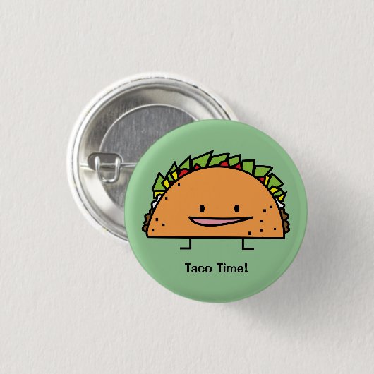 幸せなタコスのトウモロコシの貝のビーフ肉サルサのメキシコ人の食糧 缶バッジ (正面&裏面)