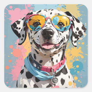 幸せなダルメシアンの犬の顔のイラスト スクエアシール