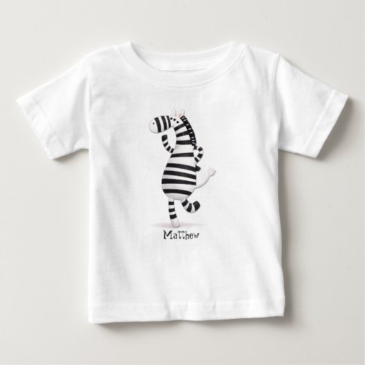 幸せなダンスをするシマウマの新生児ベビー服 ベビーTシャツ (正面)