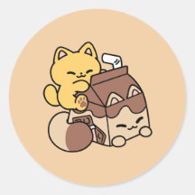 幸せなチョコレートミルクをすすり飲む - かわいい猫のフードデザイン