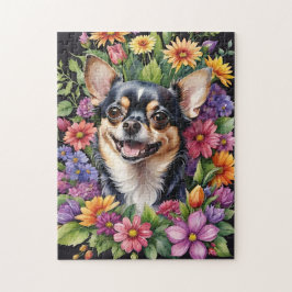 幸せなチワワの犬のペット肖像画 水彩画の動物 ジグソーパズル
