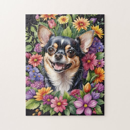 幸せなチワワの犬のペット肖像画 水彩画の動物 ジグソーパズル (縦)