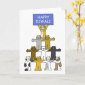 幸せなディワリかわいい猫たち カード (黄色い花)