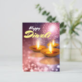 幸せなディワリランプ白熱［赤熱］光を放つの花火の背景 ポストカード (スタンド正面)