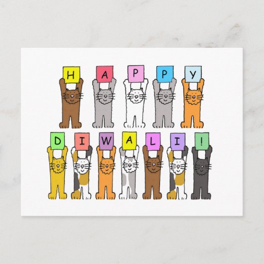 幸せなディワリ、可愛い猫漫画。 ポストカード (正面)