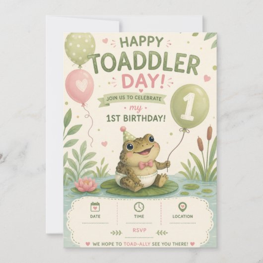 幸せなトドラー・デイ 1歳の誕生日招待状 招待状 (正面)