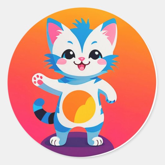 幸せなトラ柄の子猫 ラウンドシール (正面)