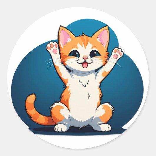 幸せなトラ柄の子猫 ラウンドシール (正面)