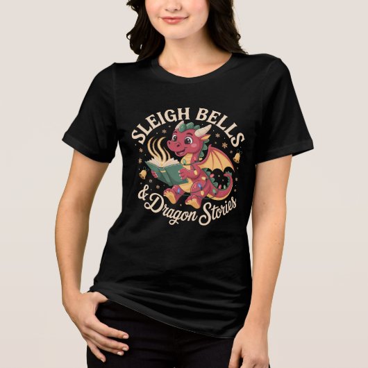 幸せなドラゴンのホリデーリーディングマジックウォームス トライブレンドTシャツ (正面)