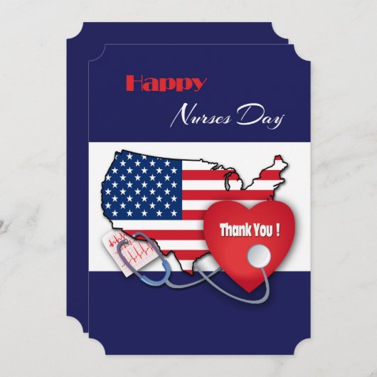 幸せなナースの日。アメリカ愛国的フラットカード サンキューカード (正面/裏面)