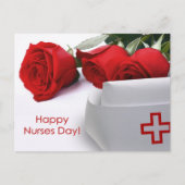 幸せなナースの日。レッドローゼズとナースキャップ ポストカード (正面)