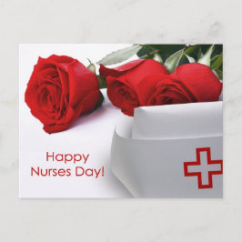 幸せなナースの日。レッドローゼズとナースキャップ ポストカード
