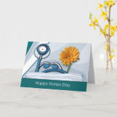 幸せなナースの日。聴診器とデイジーカード カード (黄色い花)