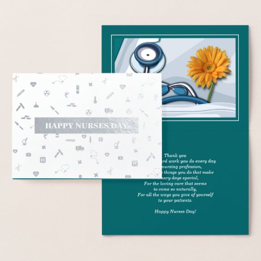 幸せなナースの日。聴診器とデイジー贅沢 箔カード (ディスプレー)