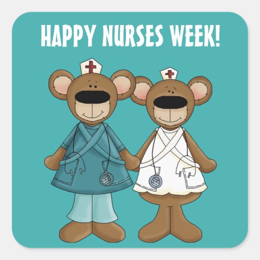 幸せなナース週間。かわいいテディベア スクエアシール (正面)