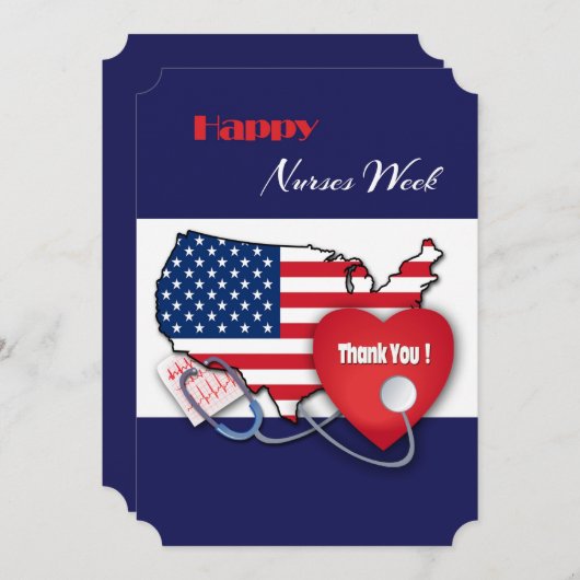 幸せなナース週間。アメリカ愛国的カード サンキューカード (正面/裏面)