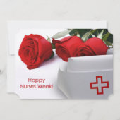 幸せなナース週間。レッドローゼズとナースキャップカード 招待状 (正面)