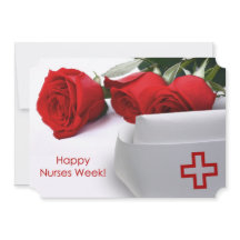 幸せなナース週間。レッドローゼズとナースキャップカード