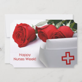 幸せなナース週間。レッドローゼズとナースキャップカード 招待状