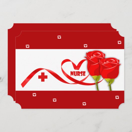 幸せなナース週間。赤いバラ カード (正面/裏面)