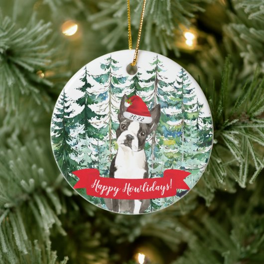 幸せなハウリデイズ ボストンテリア 犬のクリスマス オーナメント (ツリー)