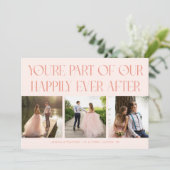 幸せなハッピーエンドの桃の結婚式フォト サンキューカード (スタンド正面)
