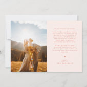 幸せなハッピーエンドの桃の結婚式フォト サンキューカード (裏面)