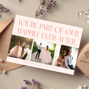 幸せなハッピーエンドの桃の結婚式フォト サンキューカード