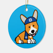 幸せなハヌカーのユダヤ人のコーギーのコーギー犬の子犬 セラミックオーナメント (左)
