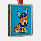 幸せなハヌカーのユダヤ人のコーギーのコーギー犬の子犬 メタルオーナメント (右)