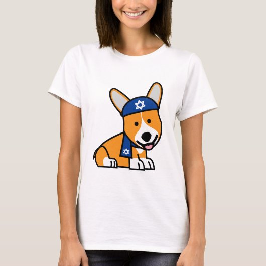 幸せなハヌカーのユダヤ人のコーギーのコーギー犬の子犬 Tシャツ (正面)