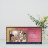 幸せなハヌカーの写真の挨拶状のテンプレート シーズンカード (スタンド正面)