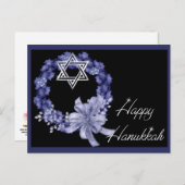 幸せなハヌカーの青いリースの休日の郵便はがき シーズンポストカード (正面/裏面)