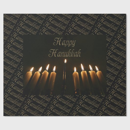 幸せなハヌカーランプの（ユダヤ教）メノラーは蝋燭のハヌカー（ユダヤ教の祭り）をつけます ラッピングペーパー (フラット)