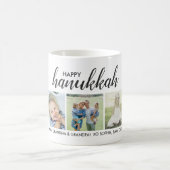 幸せなハヌカー3つの写真およびカスタムな文字 コーヒーマグカップ (中央)