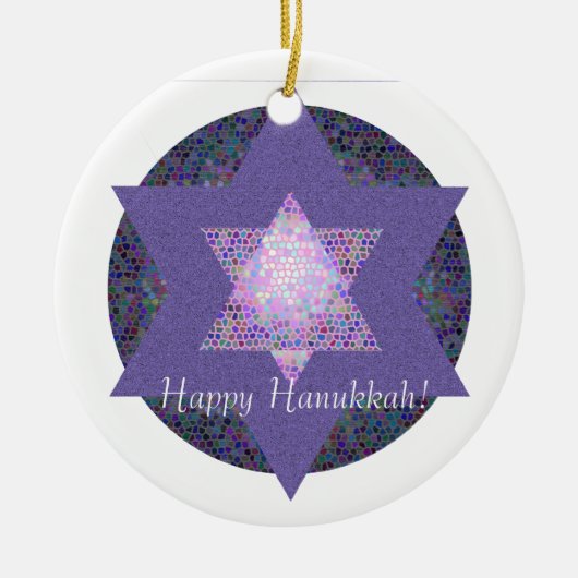 幸せなハヌカー! 多彩ダビデの星 セラミックオーナメント (正面)