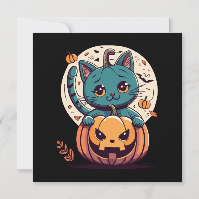 幸せなハロウィンのための猫とカボチャ (正面)