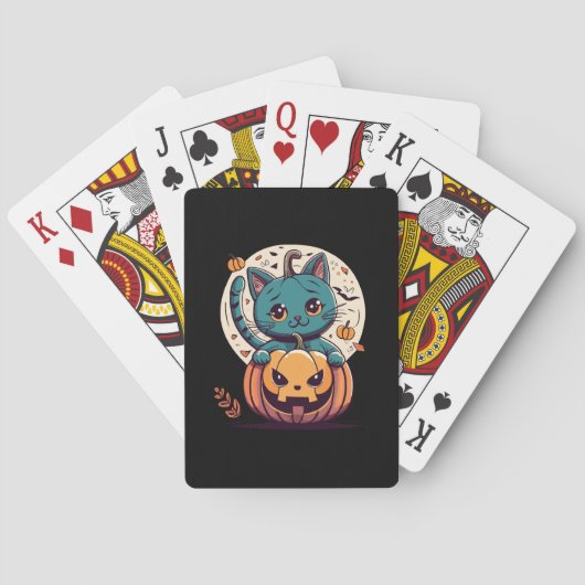 幸せなハロウィンのための猫とカボチャ トランプ (裏面)