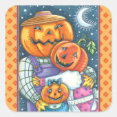 幸せなハロウィーンのカボチャのちょうちんカラフルファミリー スクエアシール (正面)