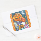 幸せなハロウィーンのカボチャのちょうちんカラフルファミリー スクエアシール (封筒)