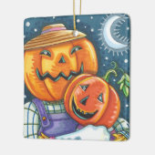 幸せなハロウィーンのカボチャのちょうちんカラフルファミリー セラミックオーナメント (左)